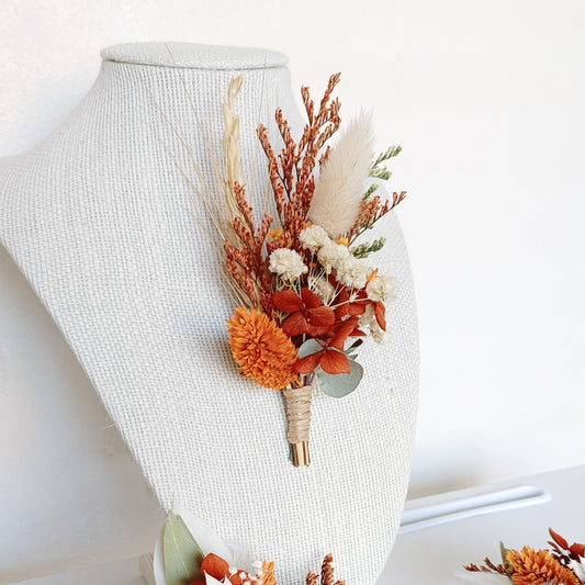 Dried Flower Boutonniere | Sage Green & Terracotta