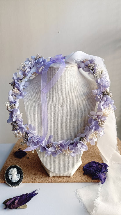 Dried Floral Crown | Purple & Baby Breath