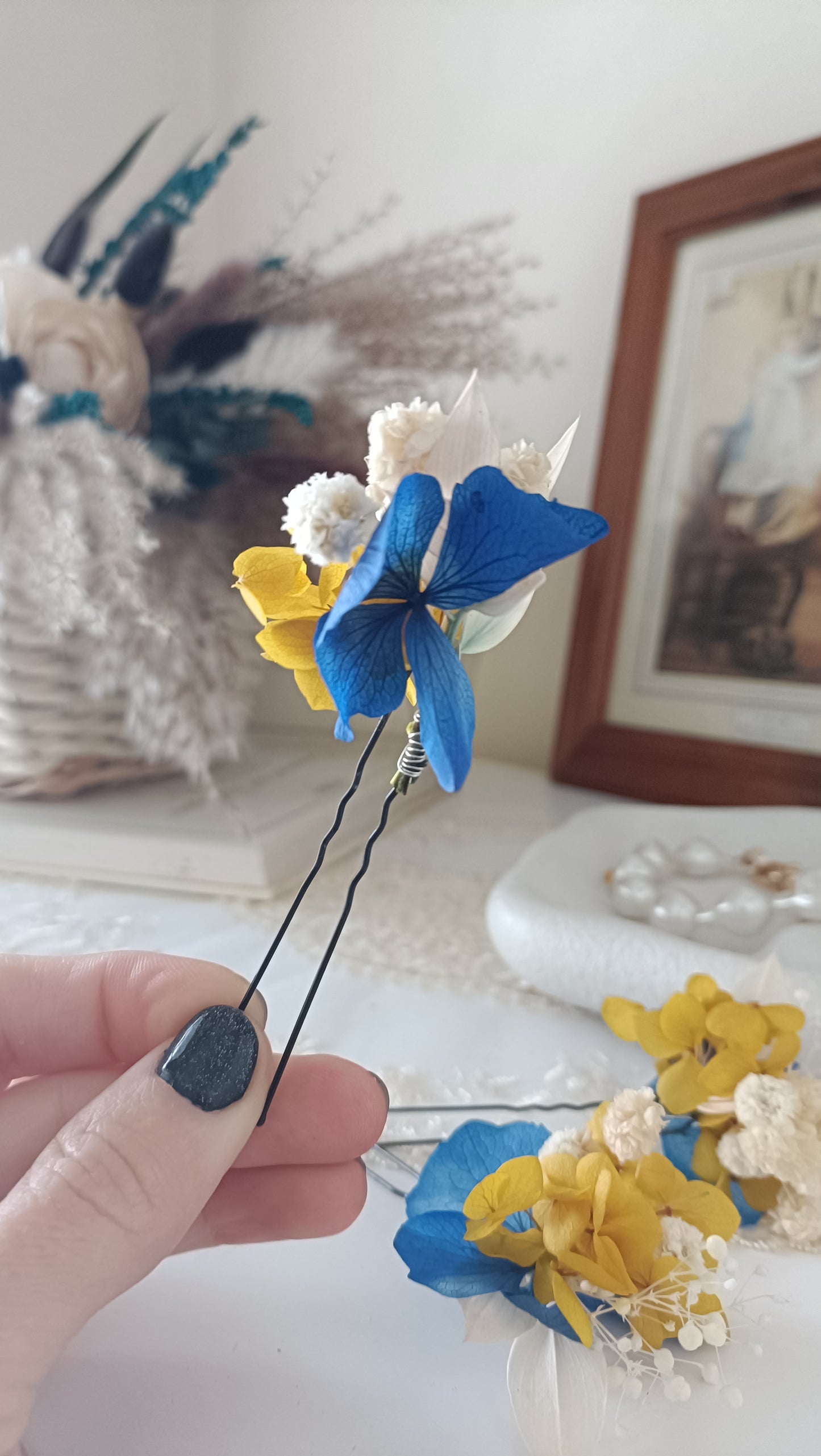 Set of 5/10 Blue & Yellow Floral Hair Pins