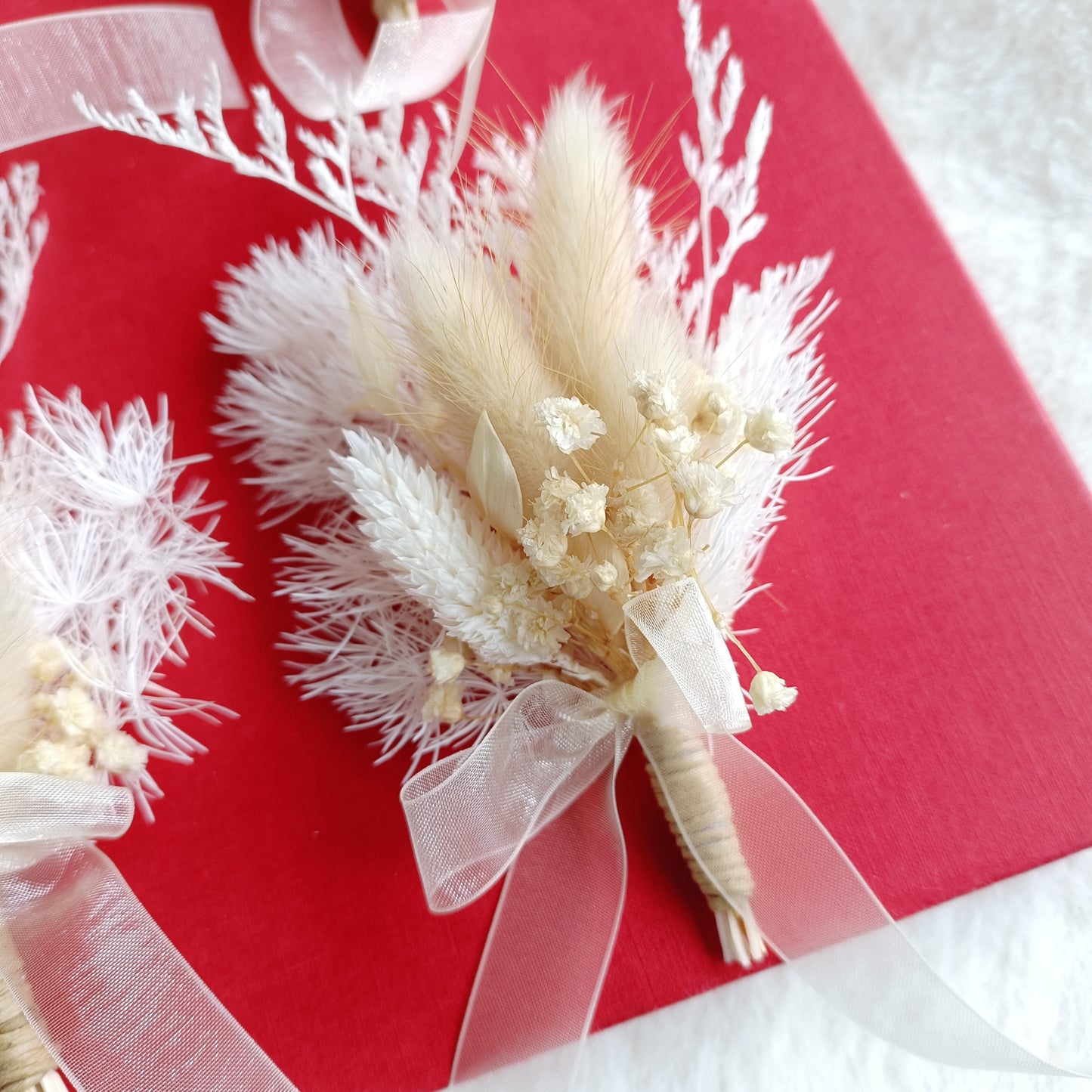 White Wedding Boutonniere, Dried Floral Buttonhole