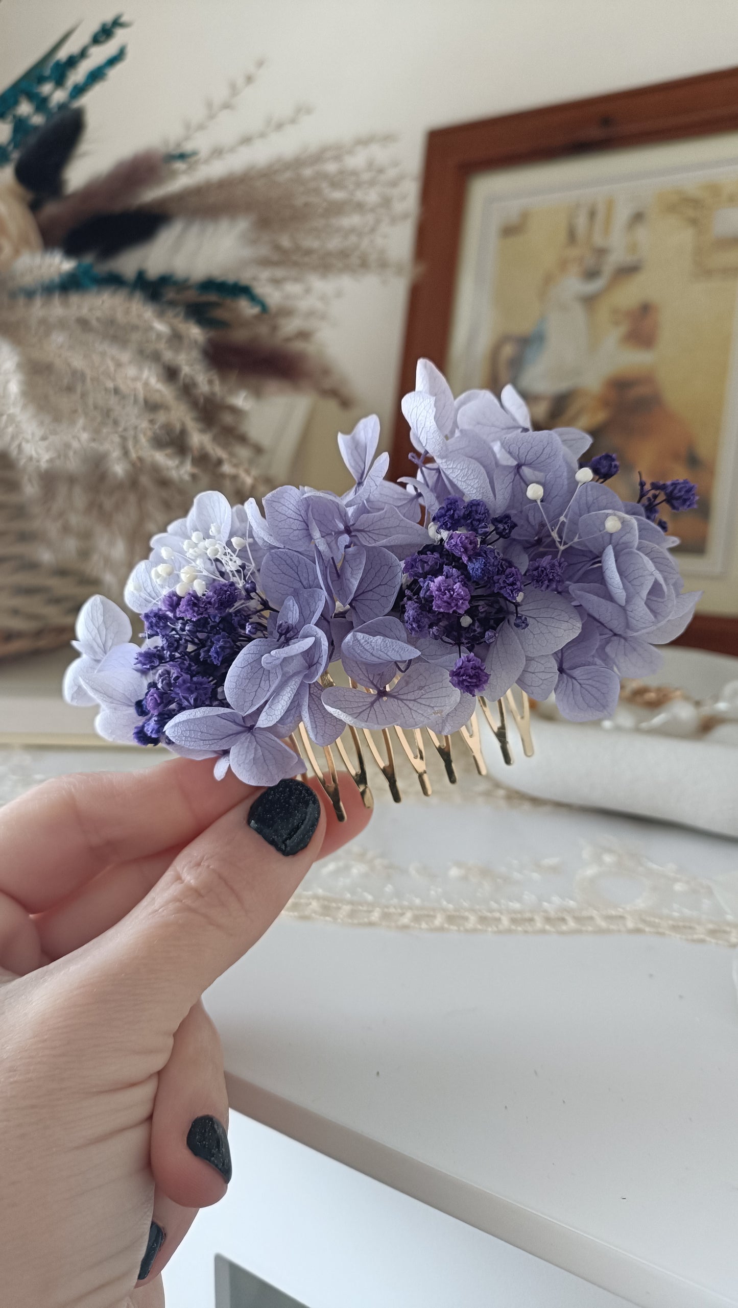 Purple Bridal Floral Comb