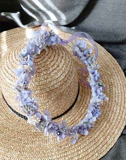 Dried Floral Crown | Purple & Baby Breath