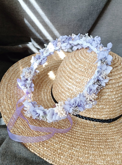 Dried Floral Crown | Purple & Baby Breath