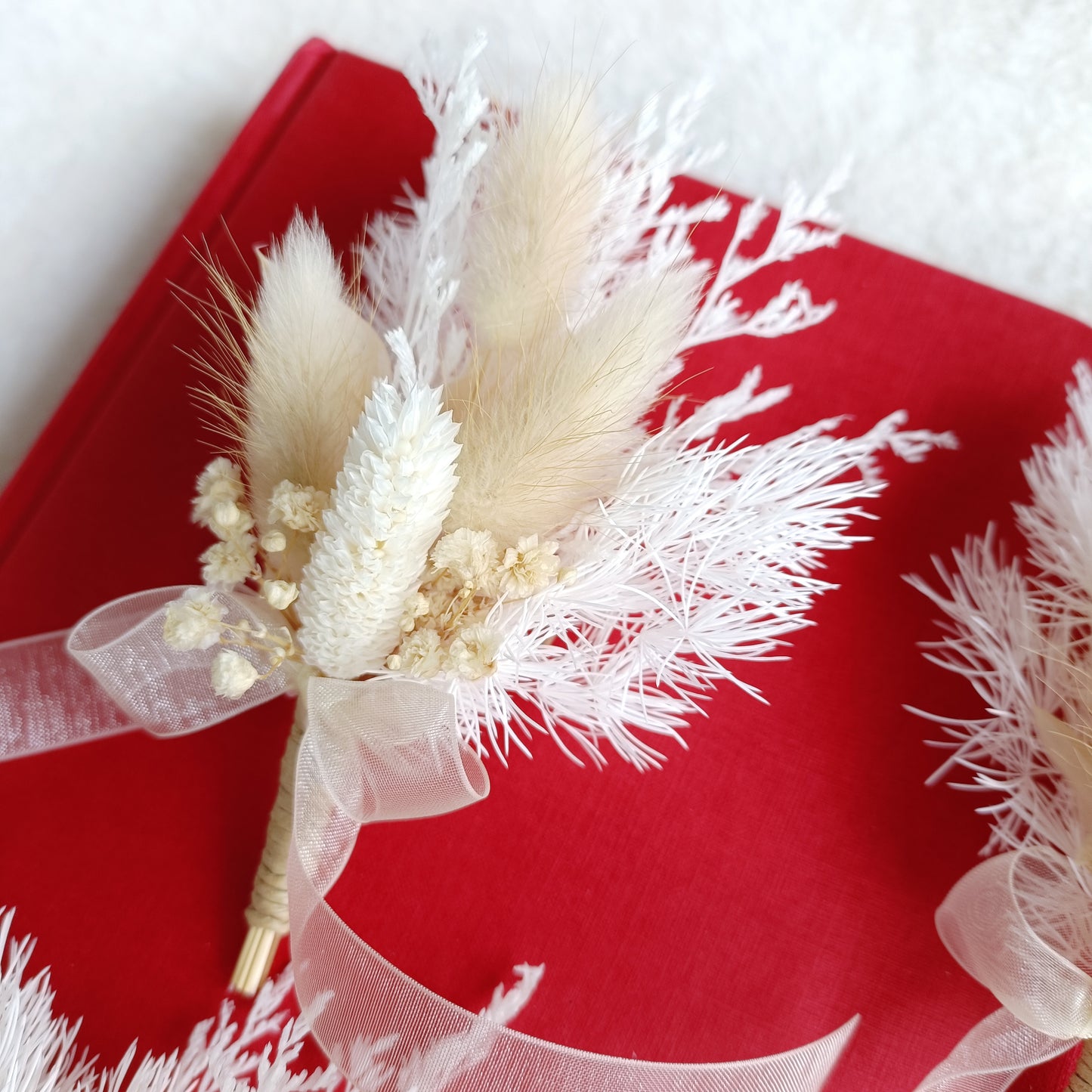 White Wedding Boutonniere, Dried Floral Buttonhole