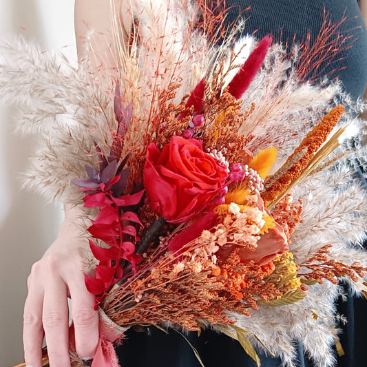 Dried Bridal Bouquet | Rust Orange & Red
