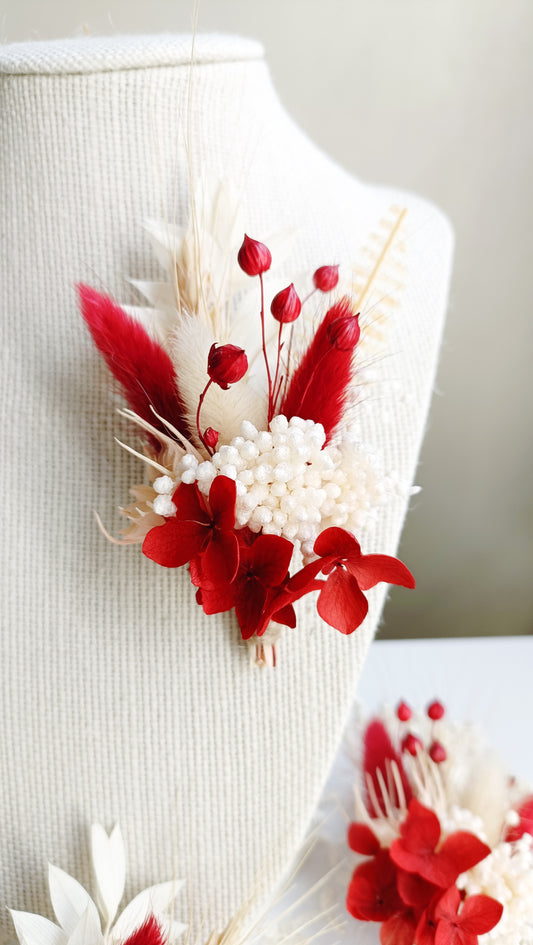 Dried Flower Boutonniere |Classic White and Red