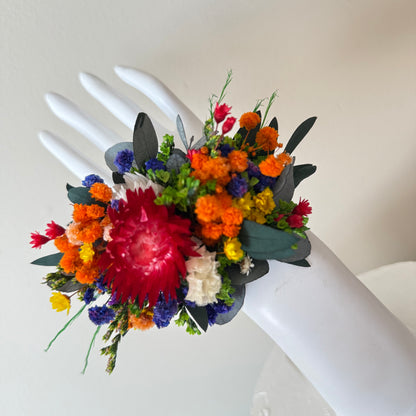  colorful rustic wildflower corsages handmade in Sydney, Australia, with dried and preserved blooms