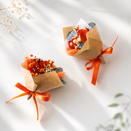 Orange Dried Mini Bouquet, Rustic Wedding Favor