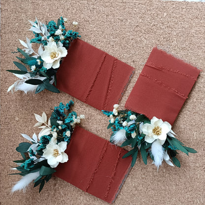 pocket boutonniere for groom with teal flowers