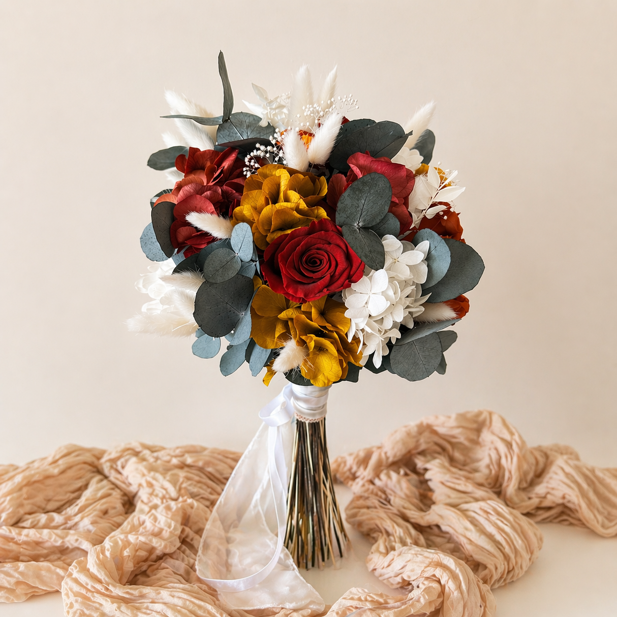 Terracotta Burnt Orange Bridal Bouquet | Dried Wedding Flowers with Preserved Roses and Eucalyptus